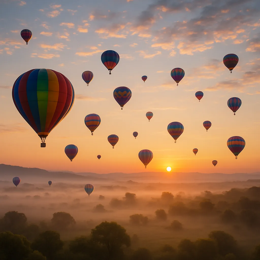 Many Colorful Hot Air Balloons Ascend Gracefully