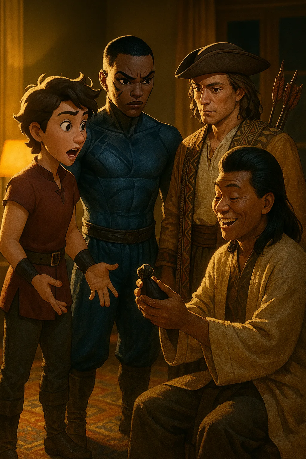 Four Distinct Figures Interact