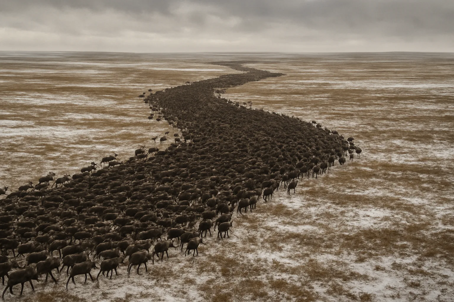 Vast Herd of Migrating Caribou Forms