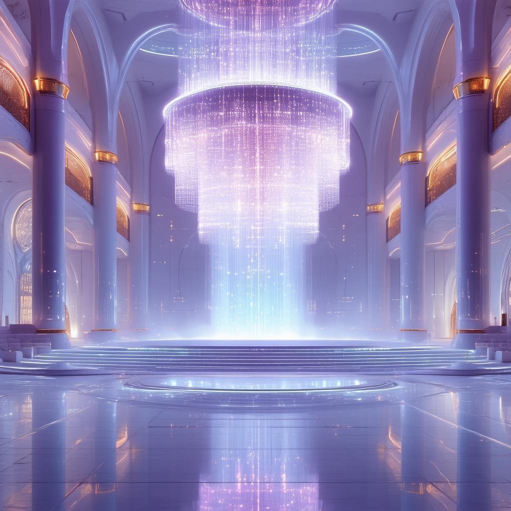 Cybernetic Chandelier in a Neon Grand Hall