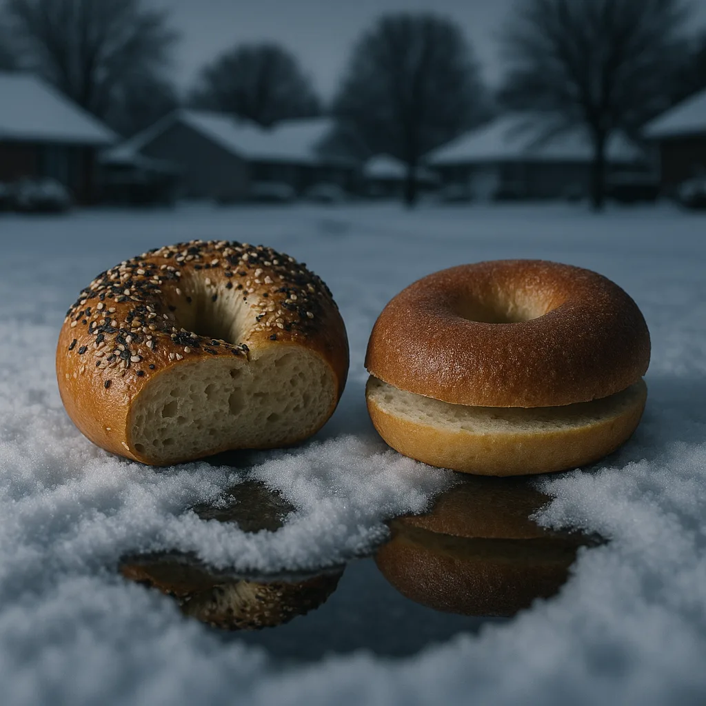 Two Distinct Bagels—one a Standard Bakery Size Generously Topped