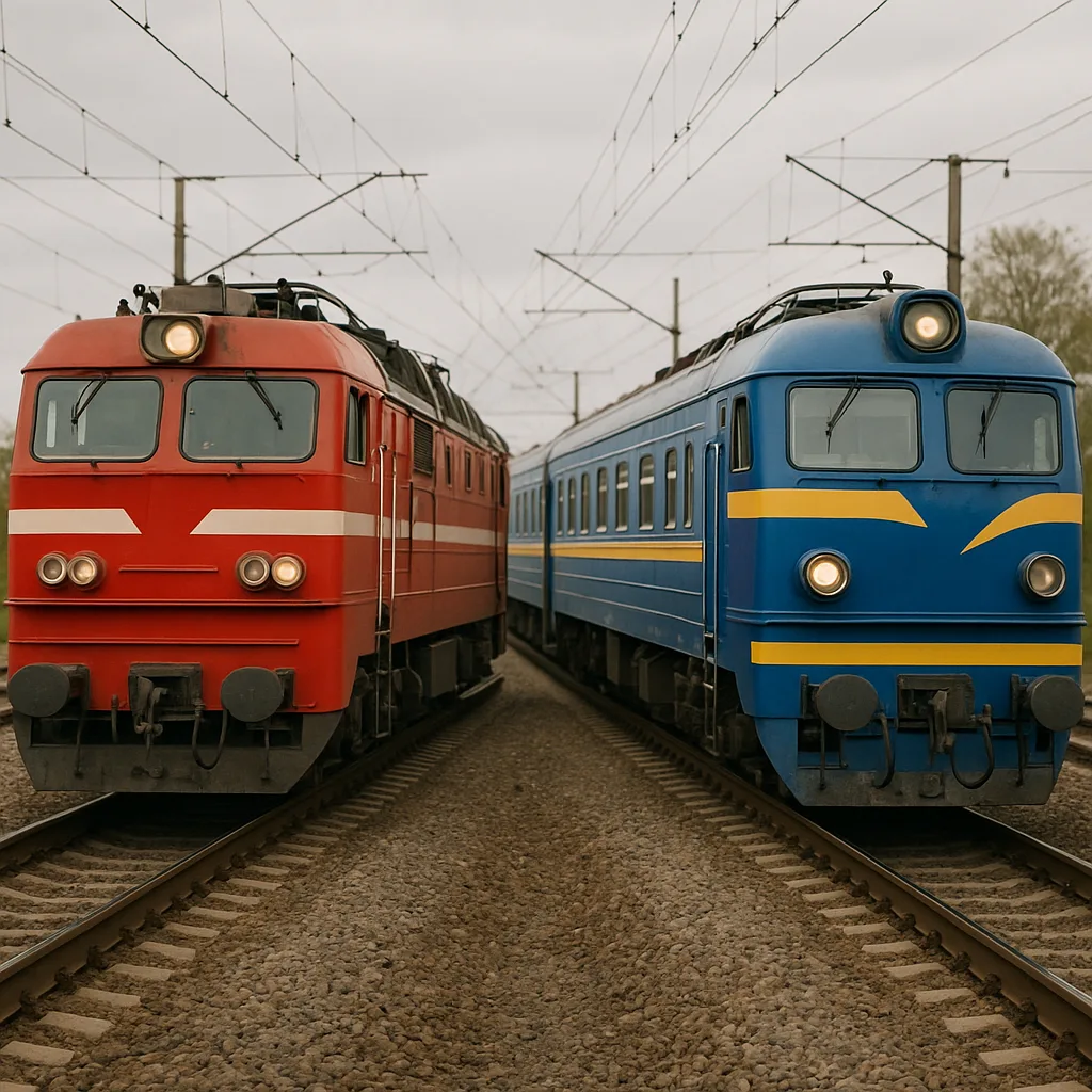 Two Trains Moving Past One Another on Side-by-side Tracks