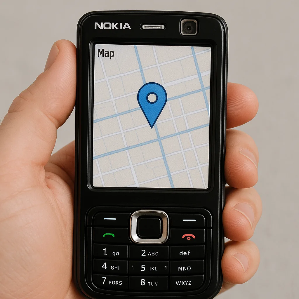 Person Holds a Nokia N73 Phone Displaying a Map