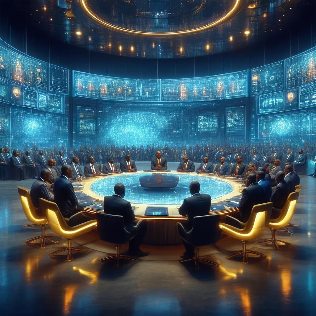 African Leaders Convening in Futuristic Hall