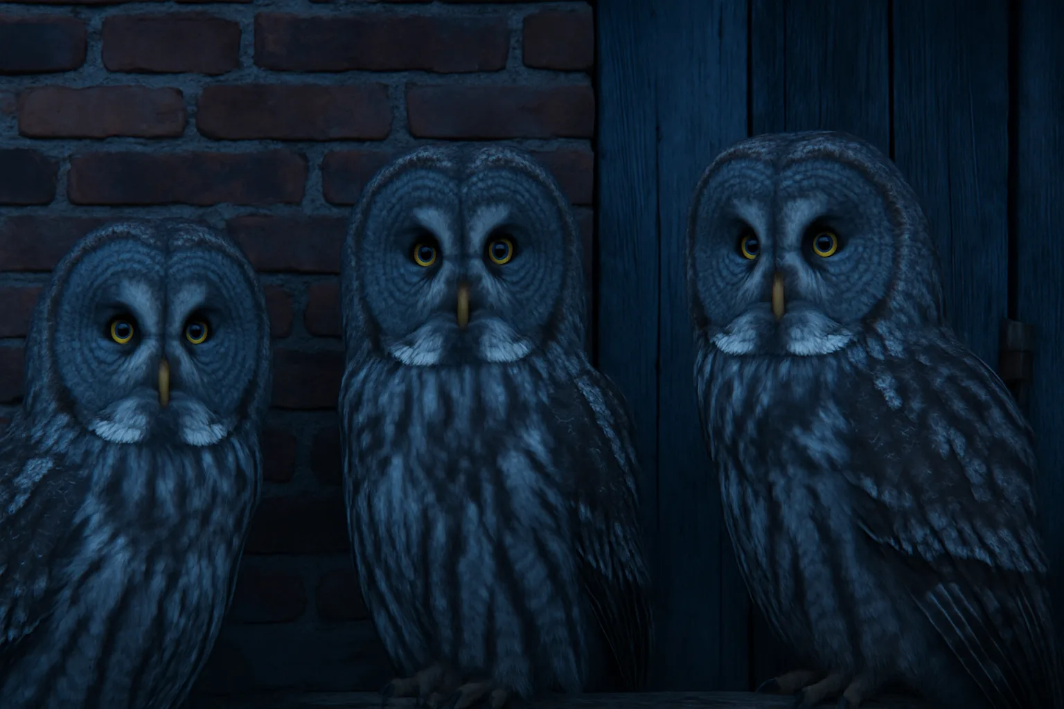 Three Varied Great Grey Owls