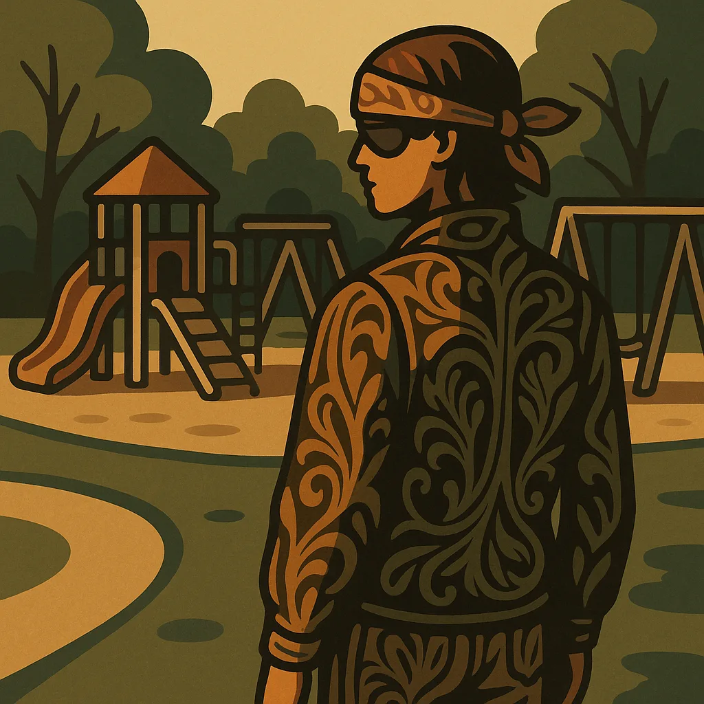 Solitary Person of Unspecified Gender Stands Within a Community Playground