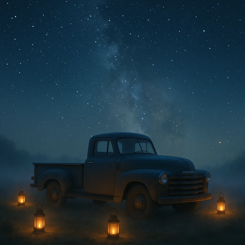 Peaceful Nighttime Scene Featuring a Stationary Truck