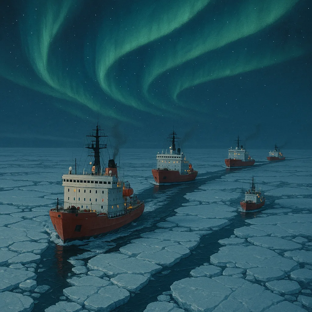 Small Fleet of Icebreaker Ships Carves Pathways Through a Vast