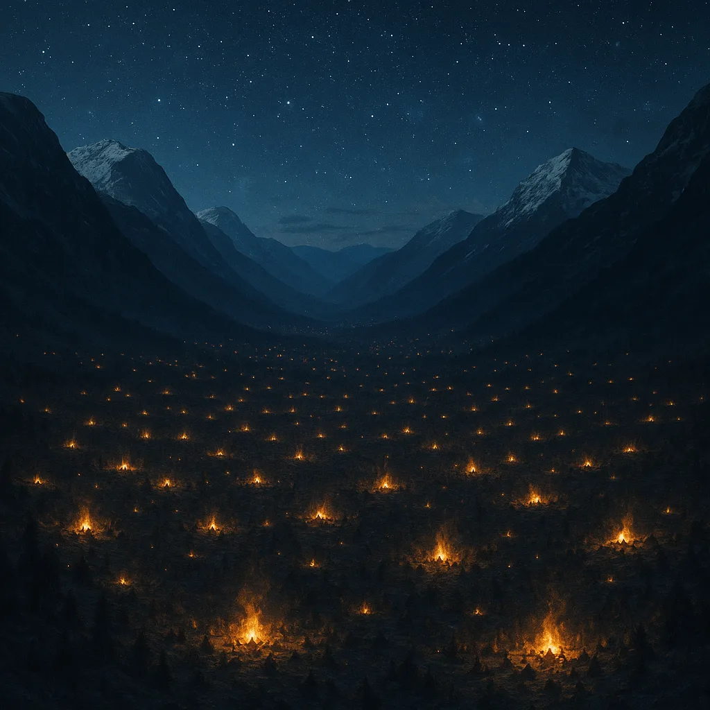 Thousands of Flickering Campfires Dot a Vast