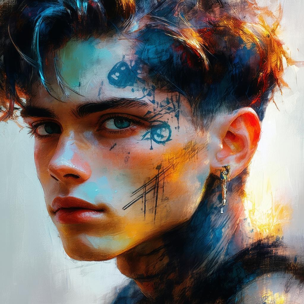 Painterly Portrait of a Tattooed Boy