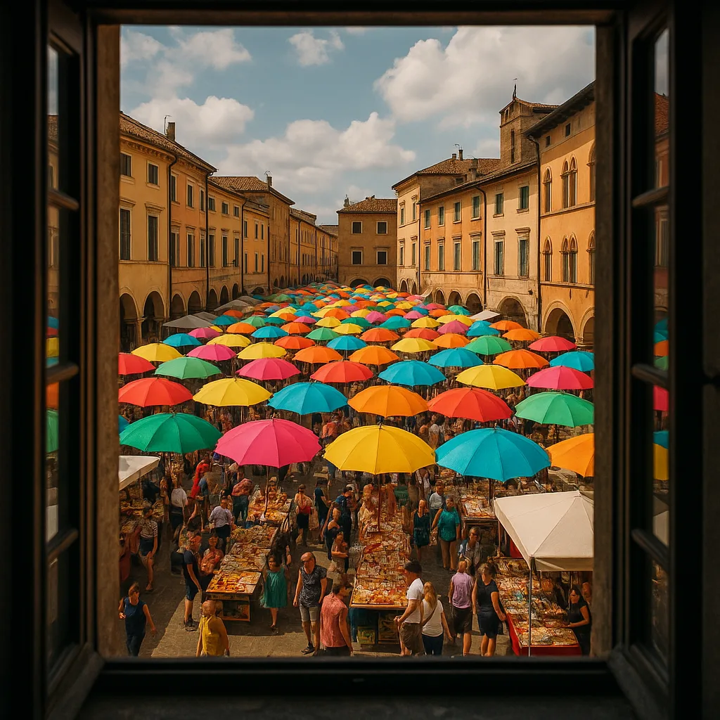 Myriad Colorful Umbrellas Create a Dense
