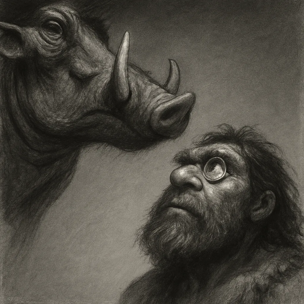 Charcoal-sketched Prehistoric Cave Dweller