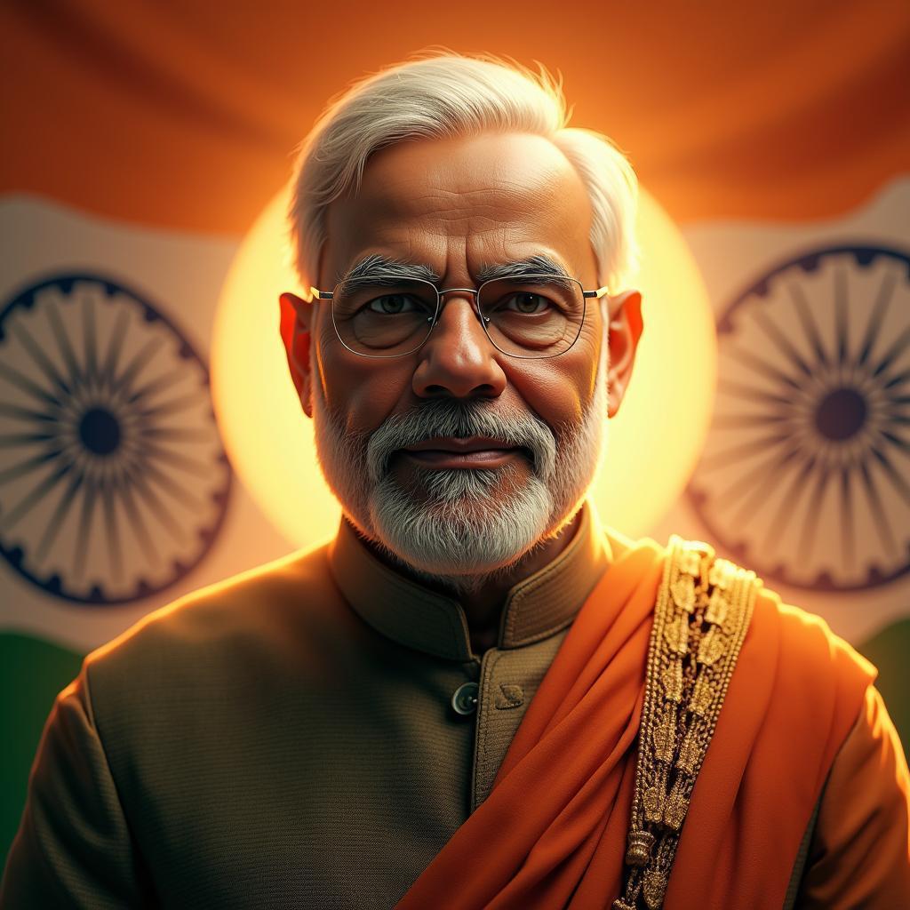 Narendra Modi Deified Before the Indian Flag
