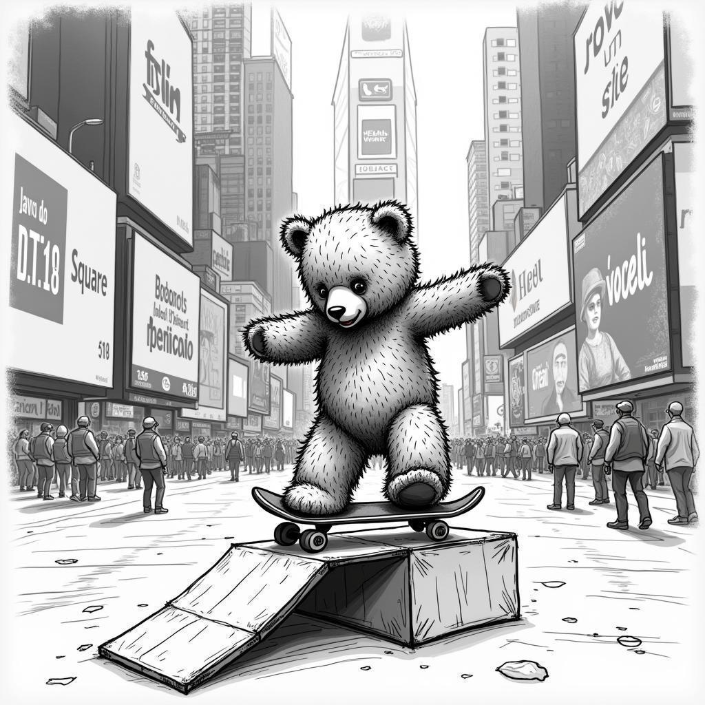 Whiteboard Teddy Bear Skating Times Square