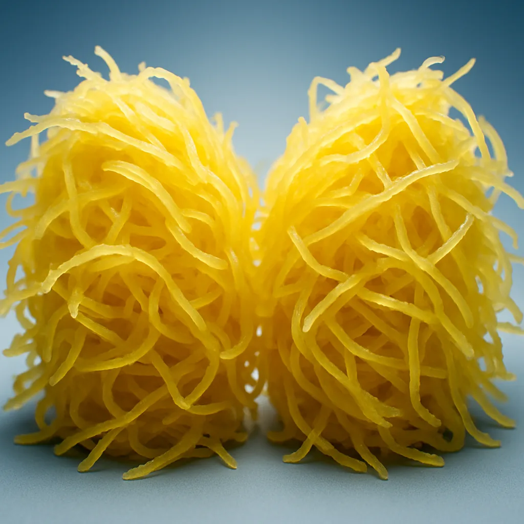 Crisp Buttery Yellow Spaghetti Squash Strands in Mirror Symmetry Reflect
