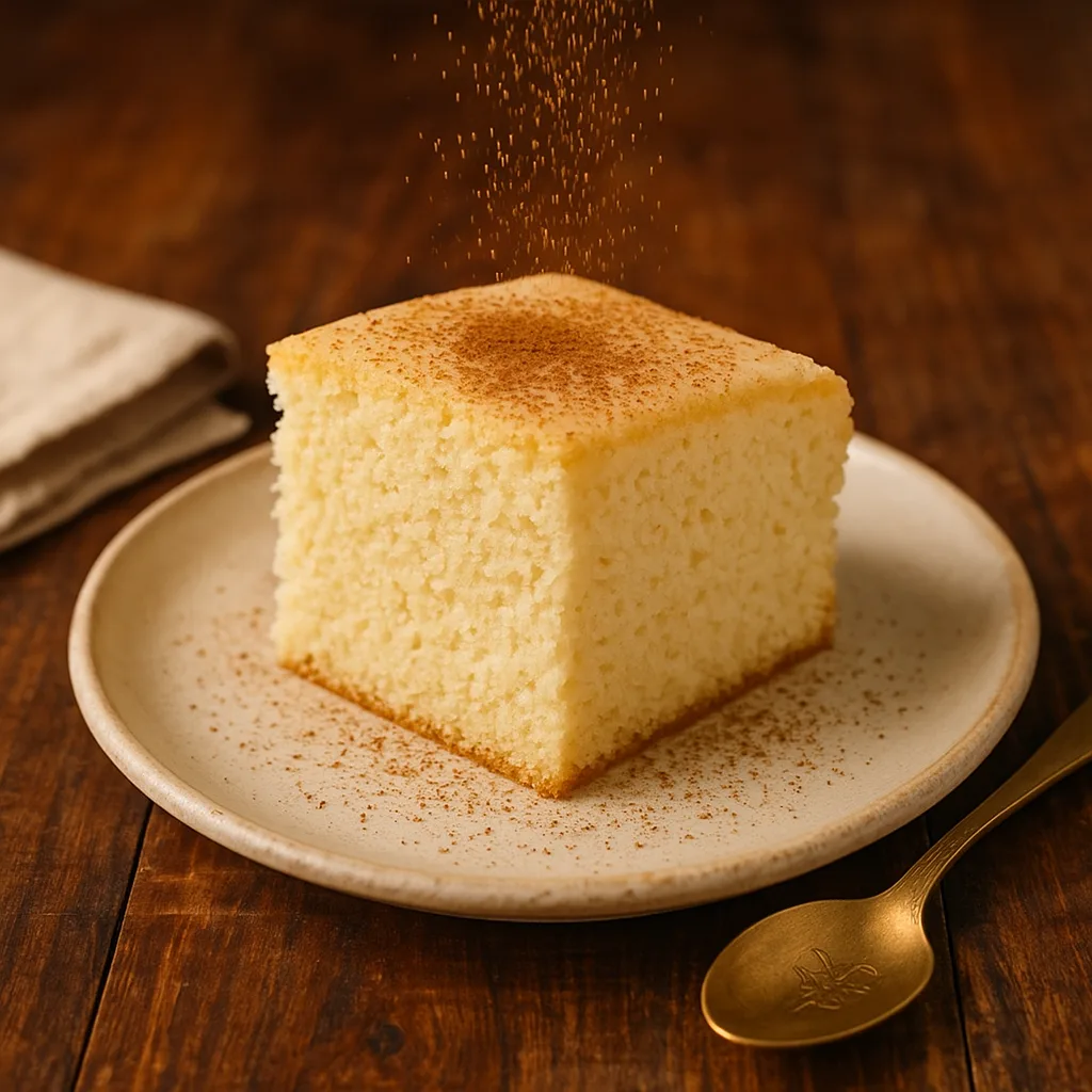 Piece of Tender Sponge Cake in a Pale Ivory Hue