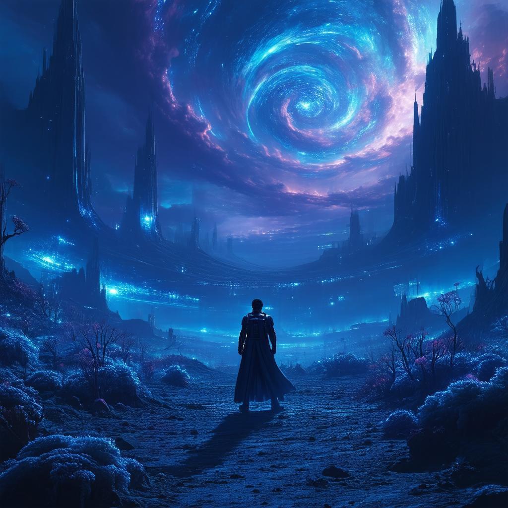 Hero Facing Bioluminescent Alien Horizons