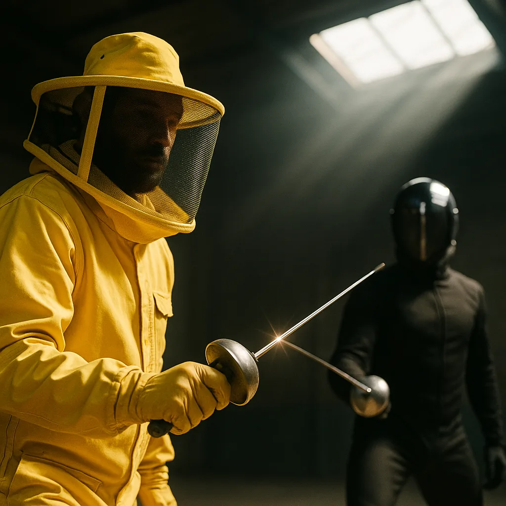 Person Wearing a Bright Yellow Beekeeper Suit