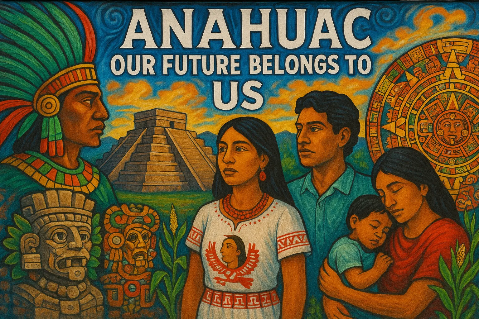 Vibrant Mural Featuring Aztec-inspired Imagery