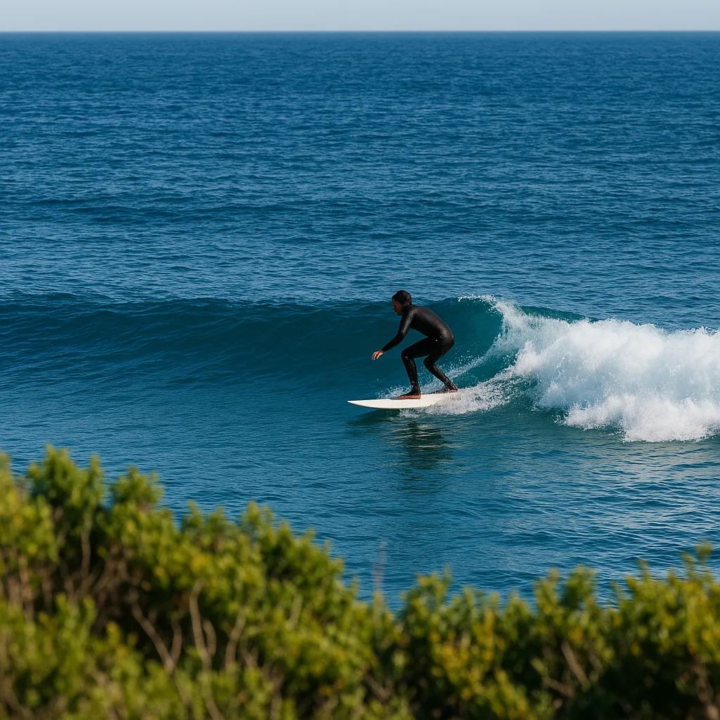 Lone Surfer Riding a Small Wave