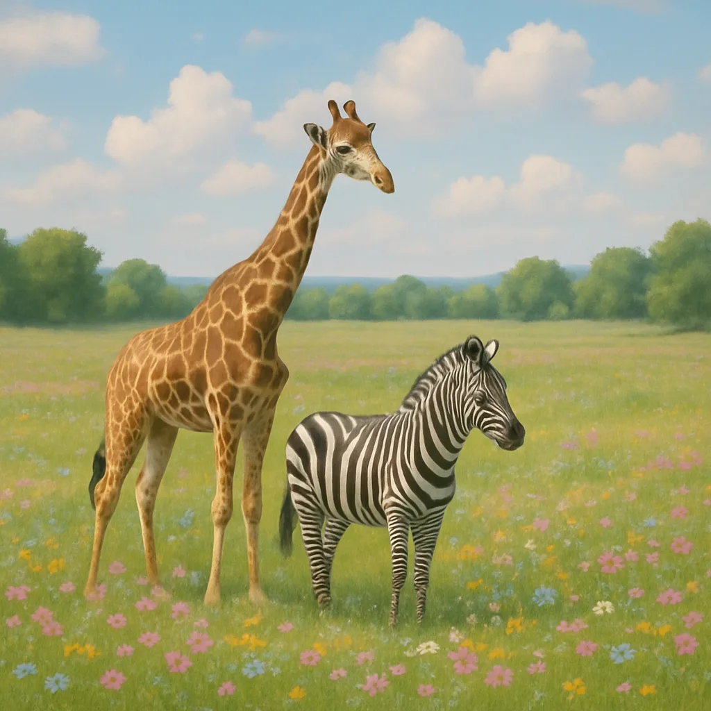 Giraffe and a Zebra Can Be Seen from Afar