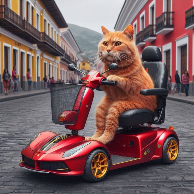 Hyperrealistic Orange Cat in Ferrari Scooter