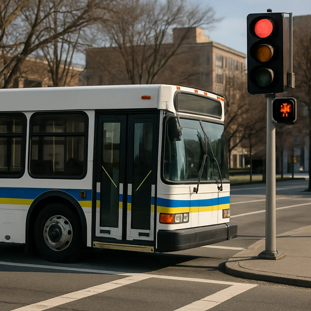 Picture Showing a Bus Stopped at a Crossroad