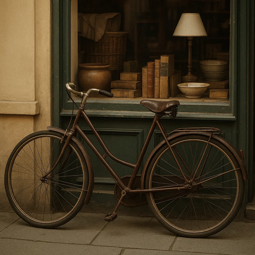 Classic Bicycle Propped Up Against a Shopfront