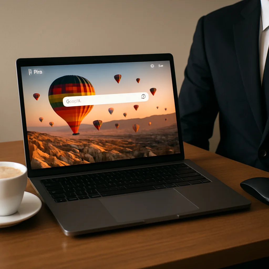 Sleek Laptop Displaying a Colorful Bing Homepage Sits
