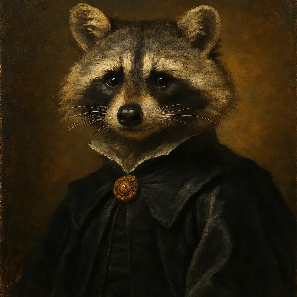Captivating Oil Painting Portraying a Raccoon in a Majestic Stance