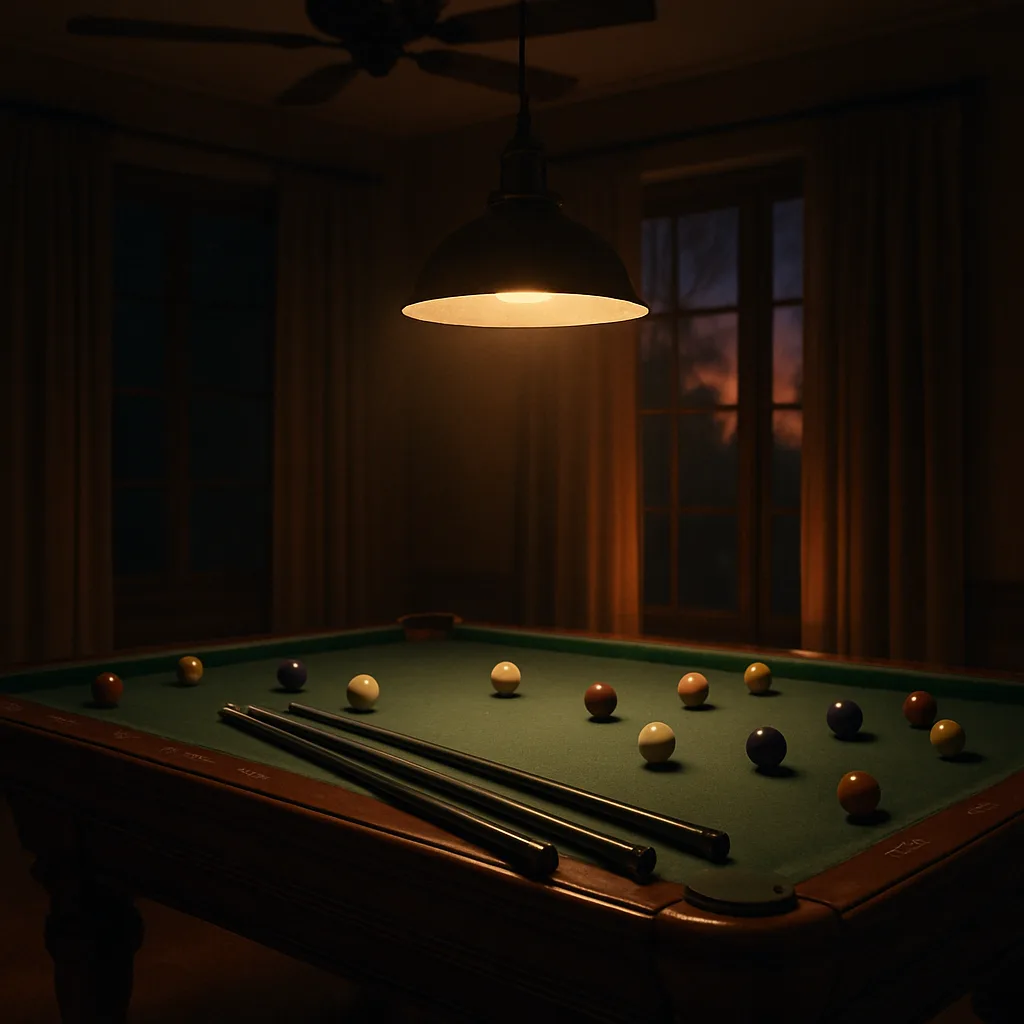 Lustrous Mahogany Billiard Table Sits