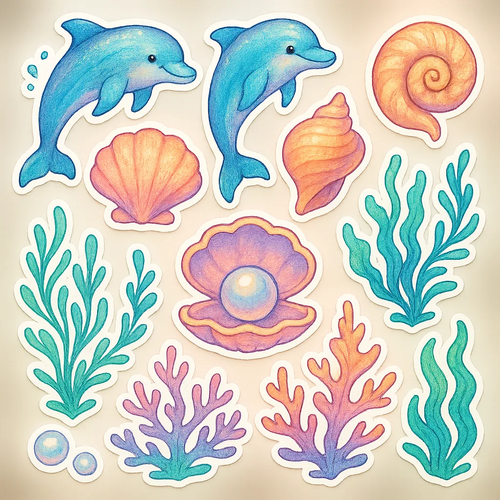 Set of Lively Stickers Inspired by the Ocean