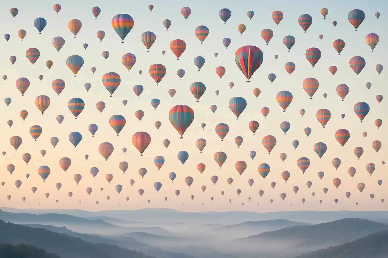 Hundreds of Brightly Colored Hot Air Balloons Drift Serenely