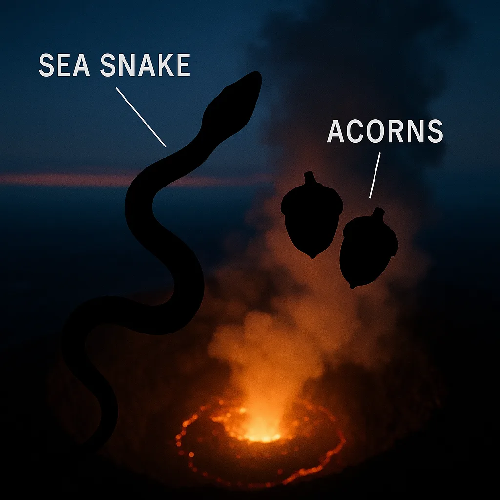 Sea Snake and Two Acorns