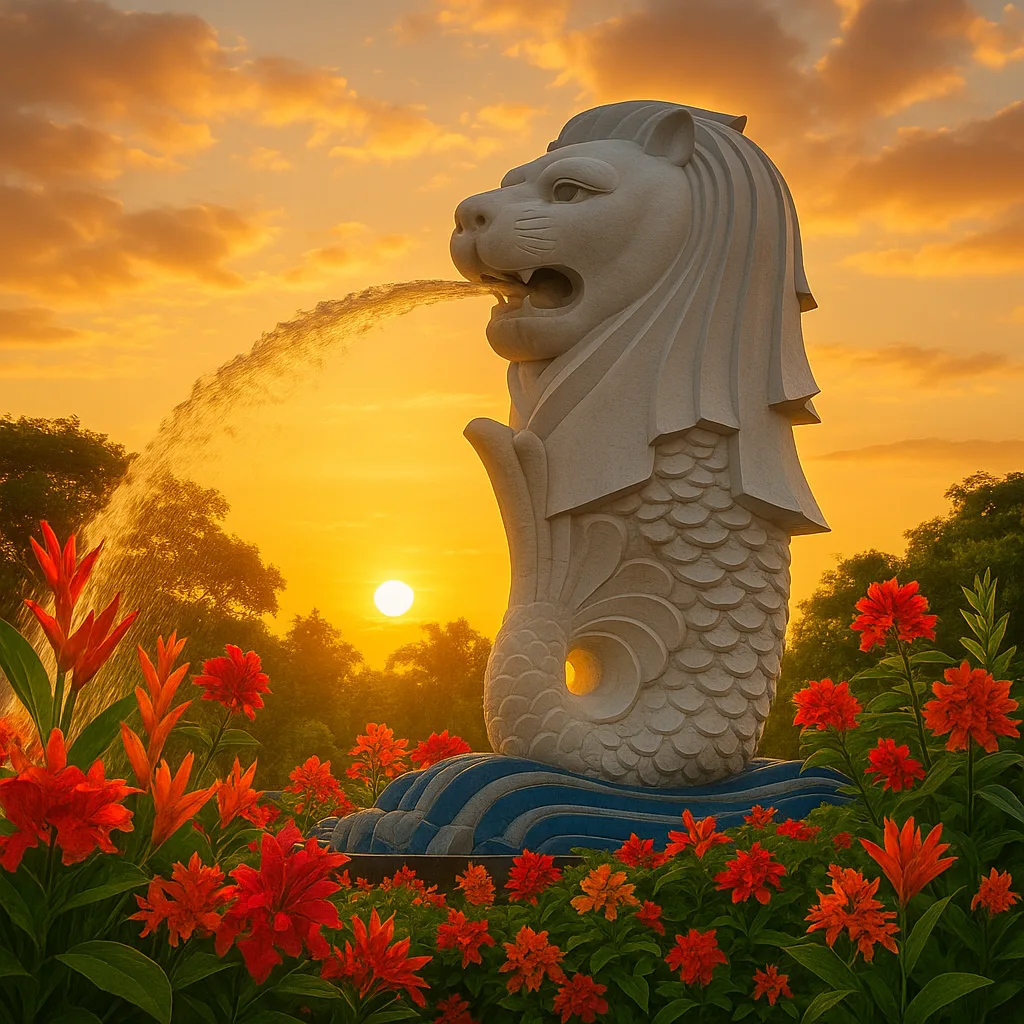 Grand Merlion Statue Made of Pristine White Stone