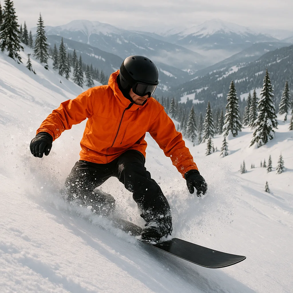Snowboarder in a Bright Orange Jacket