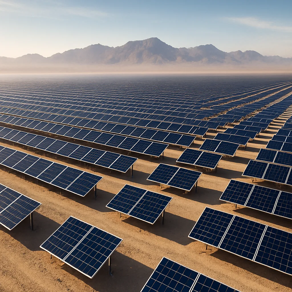 Countless Rows of Solar Panels Stretch Across a Vast