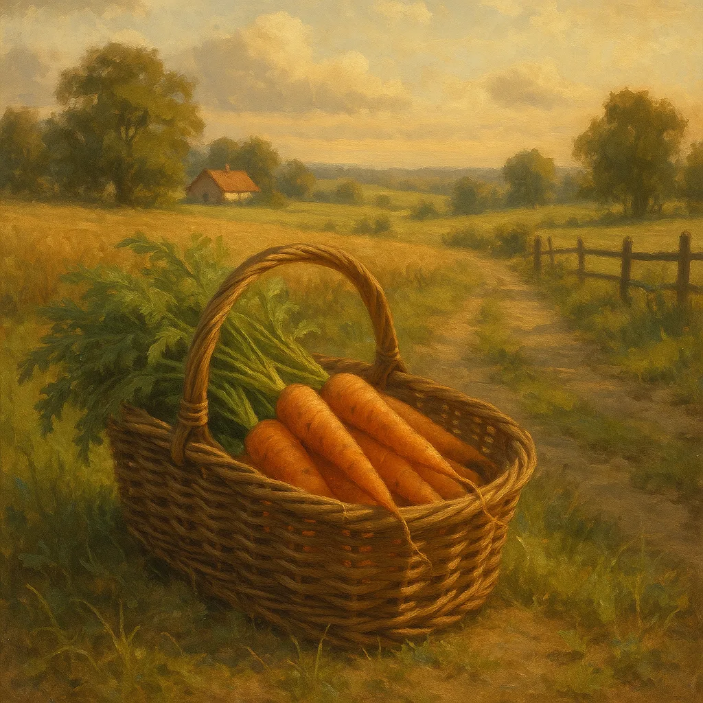 Peaceful Rural Landscape Featuring a Woven Basket