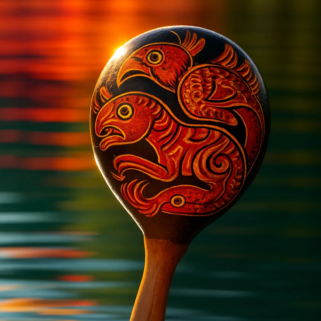 Maraca with Intertwined Zoomorphic Animal Designs Sharply Gleams