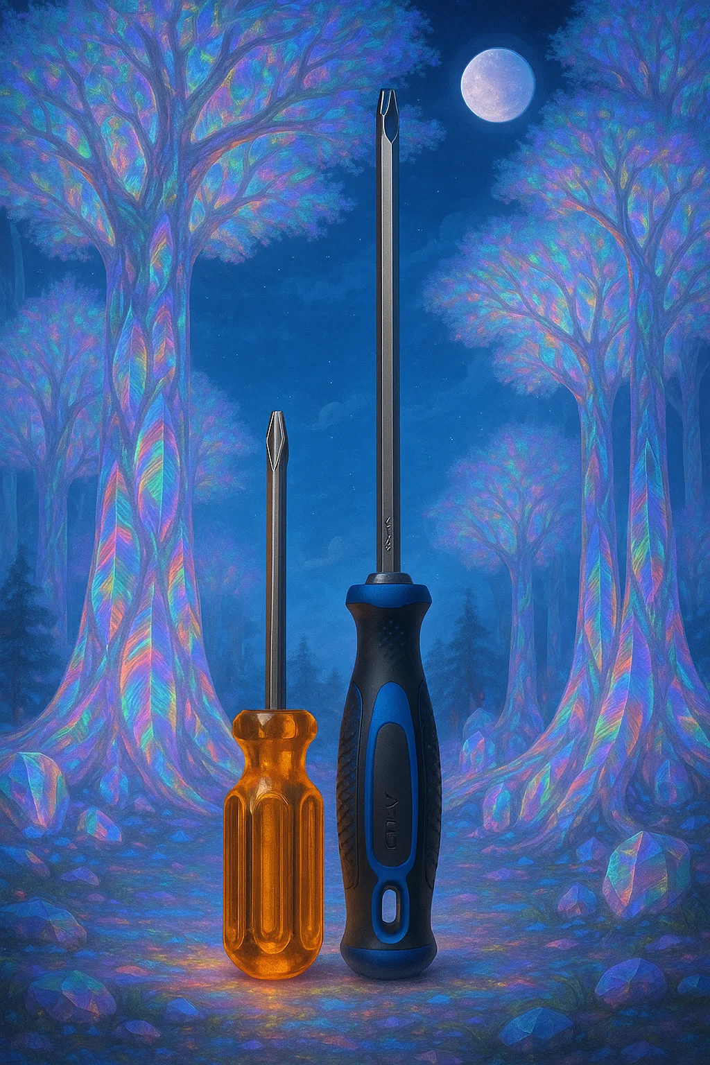 Amidst Forests of Giant Glowing Crystal Trees under Twin Moons