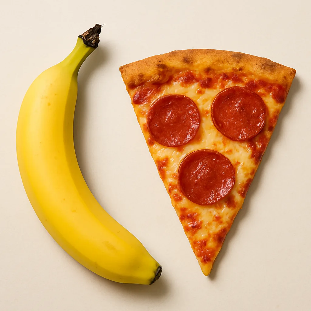 Slice of Pizza on the Right Side and a Banana