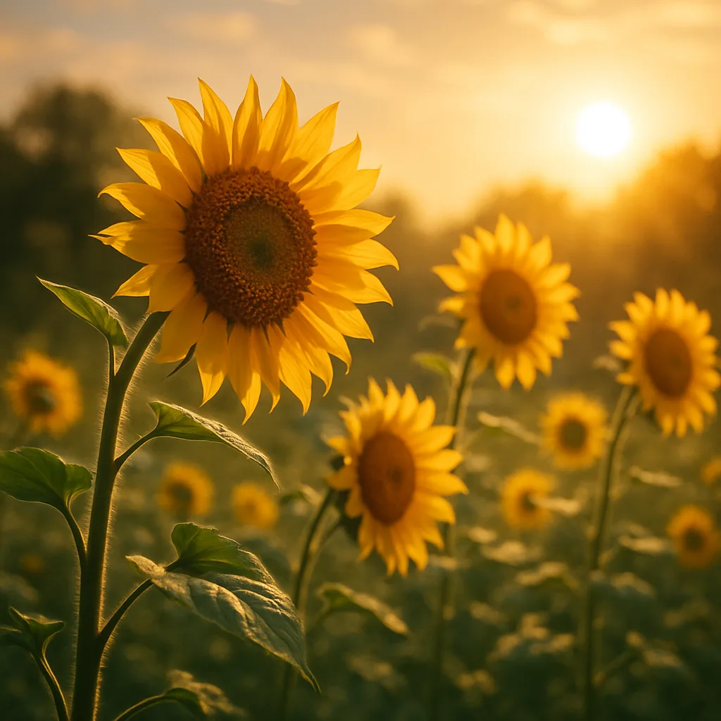 Sunflowers Gracefully Moving with the Wind