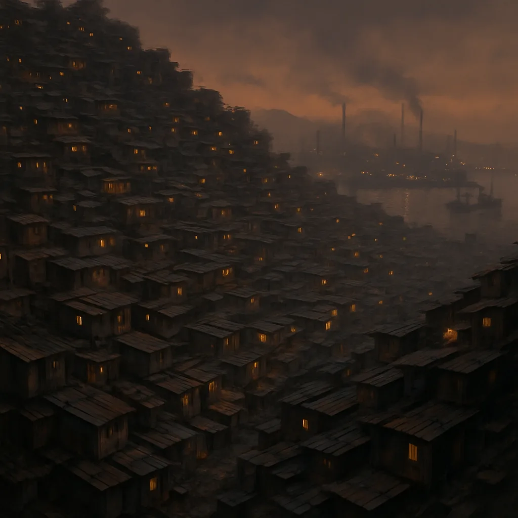 Sprawling Shantytown of Countless Ramshackle Dwellings Clings Precariously