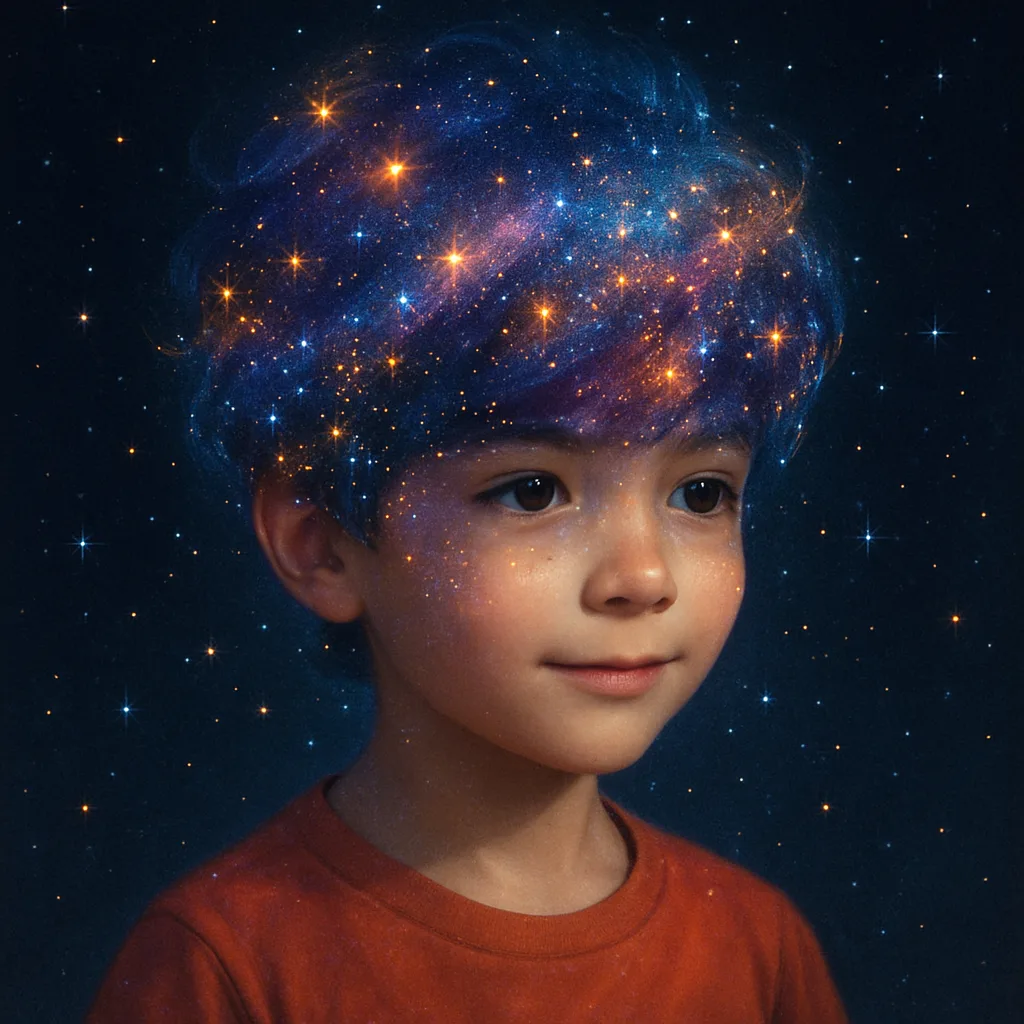 Essence of the Cosmos Shines Through the Boy's Hair
