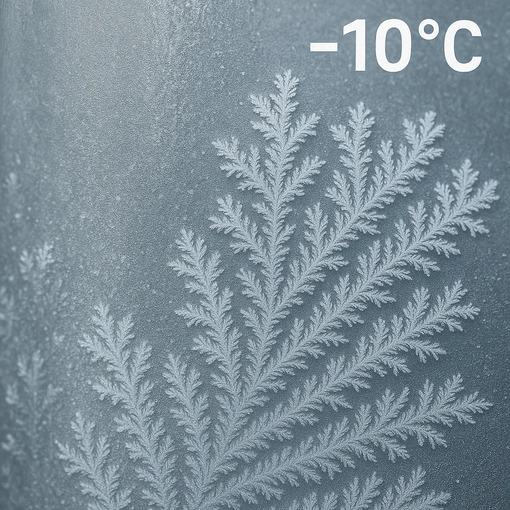 Metallic Surface Covered in Frost at -10°C