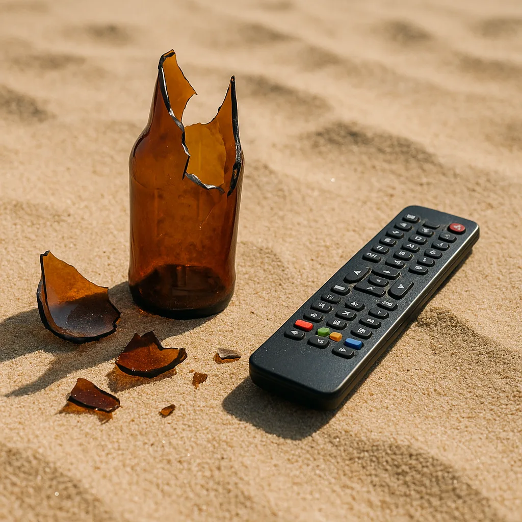 Sunlit Scene Shows a Broken Bottle
