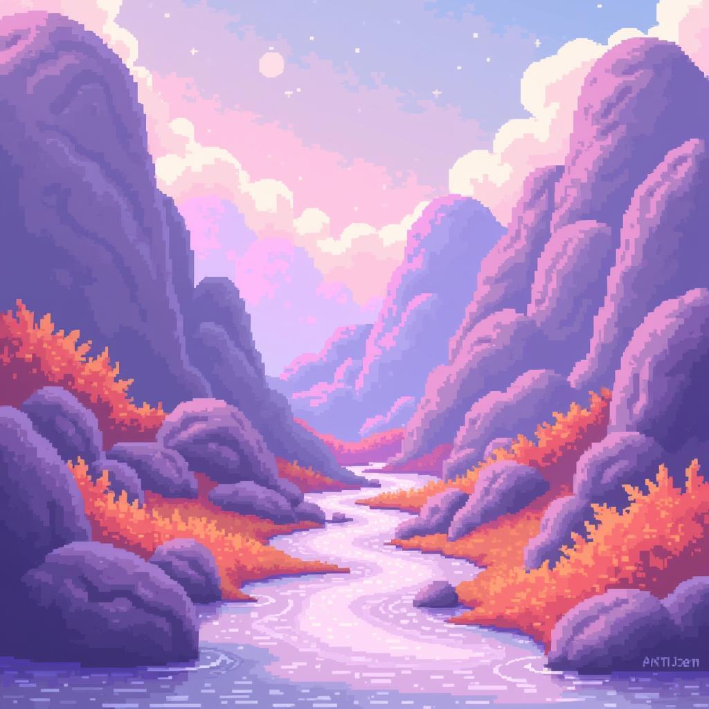 Lavender Pixel Pattern With Orange Accents