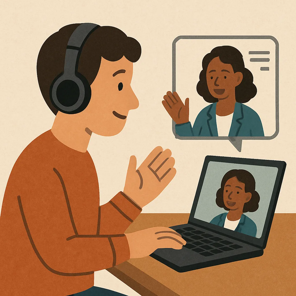 Person Wearing Headphones Sits at a Laptop