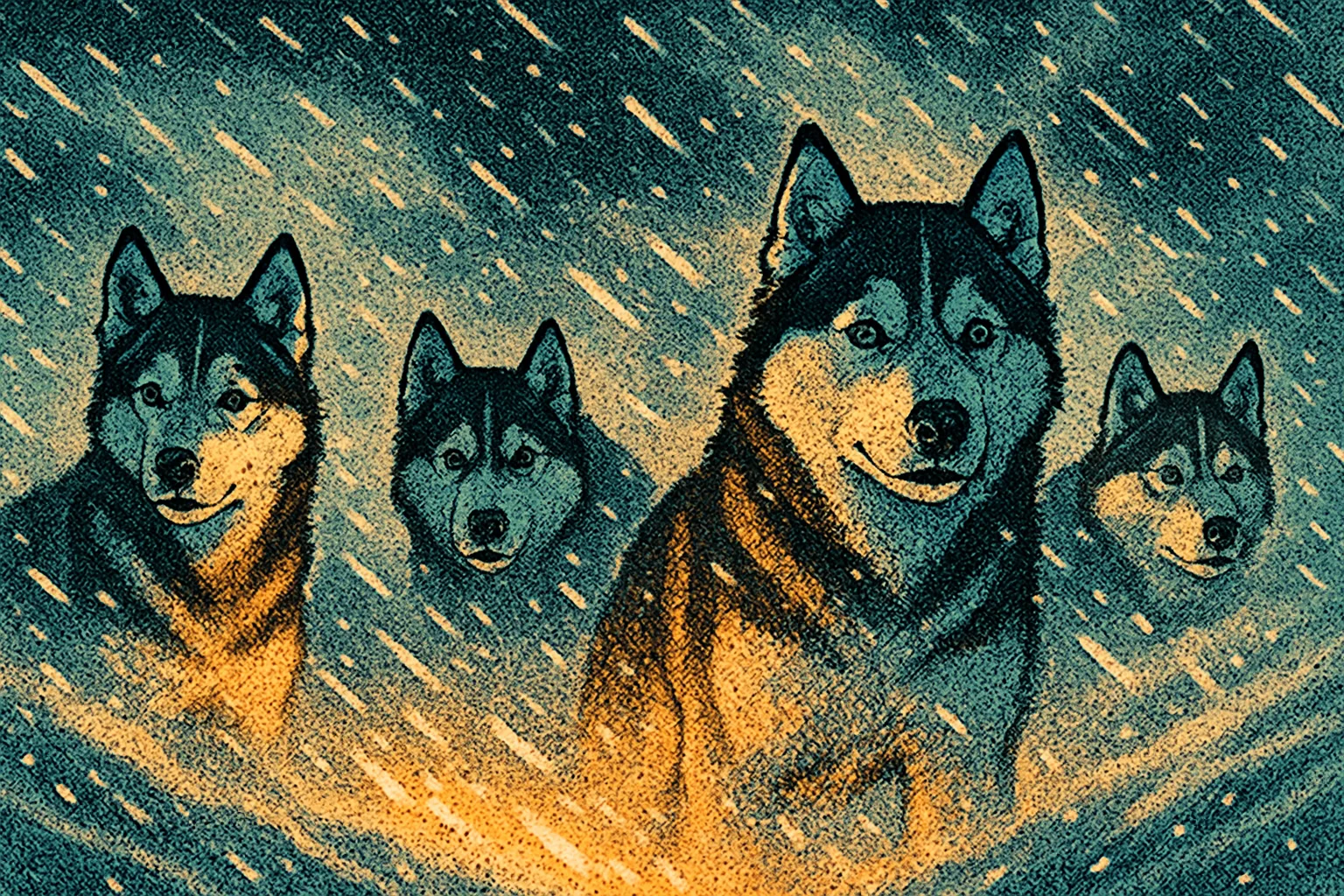 Several Varied Ben Day Dot Siberian Huskies