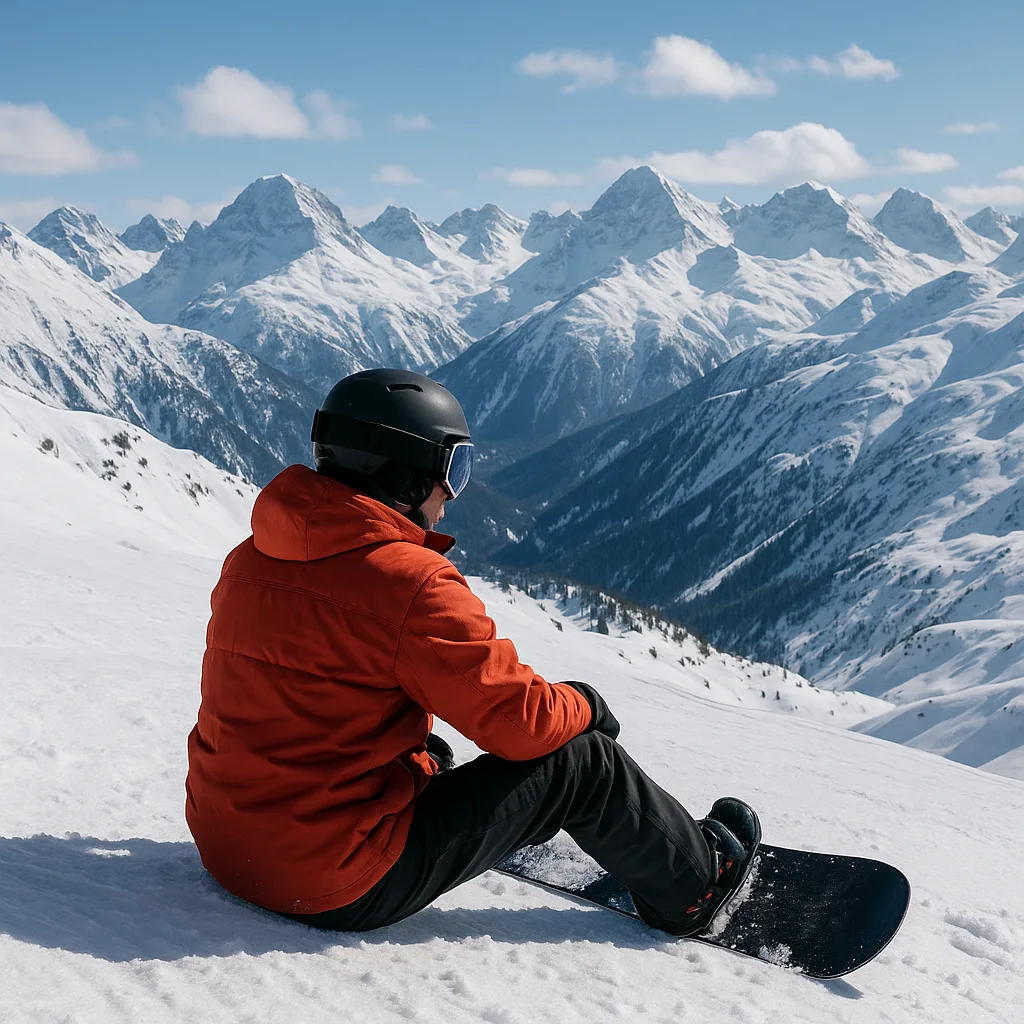 Snowboarder Sits on a Snowy Slope